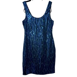 Blue Green Sequin Bodycon Dress Sleeveless Party Prom Club NWT L